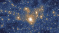 Simulation showing distribution of dark matter particles around a galaxy. Image credit: Gupta et al / ASTRO 3D / IllustrisTNG Collaboration.