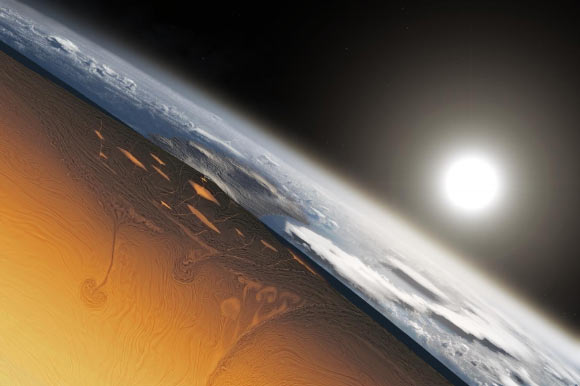 An artistic cross-section through forming Earth’s crust approximately 3-4 billion years ago. Image credit: Alec Brenner, Harvard University.