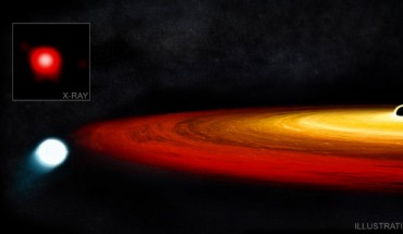 Chandra and XMM-Newton data indicate that a white dwarf survived a close call with the central black hole in GSN 069. Image credit: NASA / CXO / CSIC-INTA / G. Miniutti et al / CXC / M. Weiss.