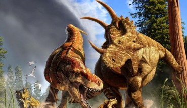 Daspletosaurus chasing Spinops. Image credit: Julius Csotonyi.
