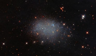 This Hubble image shows the isolated dwarf galaxy ESO 461-036. This image is made up of observations from Hubble’s Wide Field Camera 3 (WFC3) and Advanced Camera for Surveys (ACS) in the infrared and optical parts of the spectrum. Four filters were used to sample various wavelengths. The color results from assigning different hues to each monochromatic image associated with an individual filter. Image credit: NASA / ESA / Hubble / E. Shaya et al.