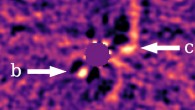 This image shows protoplanets PDS 70b and PDS 70c (labeled with white arrows) with the circumstellar disk removed. Image credit: J. Wang, Caltech.