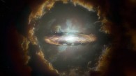 An artist’s impression of DLA0817g (Wolfe Disk), a massive, rotating disk galaxy in the early, dusty Universe. Image credit: NRAO / AUI / NSF / S. Dagnello.