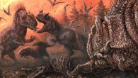 Ceratosaurus and Allosaurus fighting over the desiccated carcass of another theropod. Image credit: Brian Engh, dontmesswithdinosaurs.com.