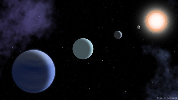 An artist’s impression of a four-planet system. Image credit: Sci-News.com.