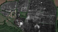 Falerii Novi: GPR time-slice at an estimated depth of 0.8-0.85 m: (1) forum tabernae (shop units); (2) a temple; (3) a theater; (4) a macellum; (5) a bath complex; (6) a porticus; (8) streets. Image credit: L. Verdonck / Google Earth.