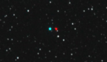 This anaglyph image can be viewed with red-blue stereo glasses to reveal Proxima Centauri’s distance from its background. Image credit: Siding Spring node, Las Cumbres Observatory / NASA / Johns Hopkins Applied Physics Laboratory / Southwest Research Institute.