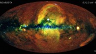 This image from the eROSITA X-ray telescope shows the energetic Universe. As eROSITA scans the sky, the energy of the collected photons is measured with an accuracy ranging from 2% - 6%. To generate this image, in which the whole sky is projected onto an ellipse (so-called Aitoff projection) with the center of the Milky Way in the middle and the body of our Galaxy running horizontally, photons have been color-coded according to their energy (red for energies 0.3-0.6 keV, green for 0.6-1 keV, blue for 1-2.3 keV). The red diffuse glow away from the galactic plane is the emission of the hot gas in the vicinity of the Solar System (the Local Bubble). Along the plane itself, dust and gas absorb the lowest energy X-ray photons, so that only high-energy emitting sources can be seen, and their color appears blue in the image. The hotter gas close to the Galactic center, shown in green and yellow, carries imprinted the history of the most energetic processes in the life of the Milky Way, such as supernova explosions, driving fountains of gas out of the plane, and, possibly, past outburst from the now dormant supermassive black hole in the center of the Milky Way. Piercing through this turbulent, hot diffuse medium, are hundreds of thousands of X-ray sources, which appear mostly white in the image, and uniformly distributed over the sky. Among them, distant active galactic nuclei are visible as point sources, while clusters of galaxies reveal themselves as extended X-ray nebulosities. In total, about one million X-ray sources have been detected in this image. Image credit: Jeremy Sanders, Hermann Brunner & the eSASS team / Max Planck Institute for Extraterrestrial Physics / Eugene Churazov & Marat Gilfanov, IKI.