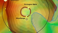 The 2-km-wide ring of shafts around the great henge at Durrington Walls and the famous site at Woodhenge. Image credit: Gaffney et al, doi: 10.11141/ia.55.4.