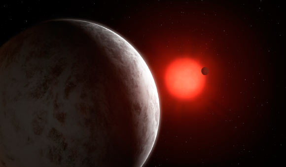 An artist’s impression of the multiplanetary system of super-Earths orbiting the nearby red dwarf star Lacaille 9352. Image credit: Mark Garlick.