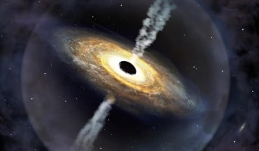 An artist’s impression of the quasar Pōniuā`ena. Image credit: International Gemini Observatory / NOIRLab / NSF / AURA / P. Marenfeld.