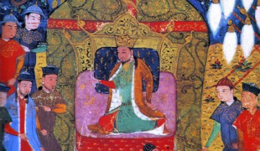 Genghis Khan’s enthronement in 1206 CE from the History of the World by Rashid al-Din.