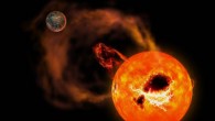 An artist’s impression of the flaring red dwarf AD Leonis, also known as Gliese 388 and BD+20 2465. Image credit: National Astronomical Observatory of Japan.