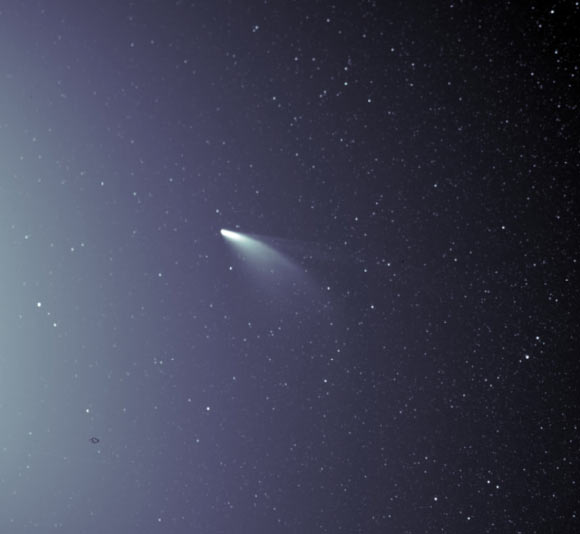 This image from the WISPR instrument on board NASA’s Parker Solar Probe shows comet C/2020 F3 (NEOWISE) on July 5, 2020, shortly after its closest approach to the Sun. Image credit: NASA / Johns Hopkins APL / Naval Research Lab / Parker Solar Probe / Brendan Gallagher.