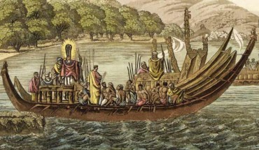 Tahitian warrior dugouts from ‘Le Costume Ancien et Moderne’ by Giulio Ferrario, Milan, between 1816 and 1827.