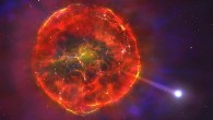 An artist’s impression of a thermonuclear supernova: the material ejected by the supernova will initially expand very rapidly, but then gradually slow down, forming an intricate giant bubble of hot glowing gas; eventually, the charred remains of the white dwarf that exploded will overtake these gaseous layers, and speed out onto its journey across our Milky Way Galaxy. Image credit: Mark Garlick / University of Warwick.