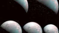 These five infrared images from the JIRAM instrument aboard NASA’s Juno spacecraft provide the first infrared mapping of Ganymede’s northern frontier. The images were taken every 20 minutes, beginning at time of closest approach (far left) on December 26, 2019, when the orbiter was about 62,000 miles (100,000 km) from Ganymede. Image credit: NASA / JPL-Caltech / SwRI / ASI / INAF / JIRAM.