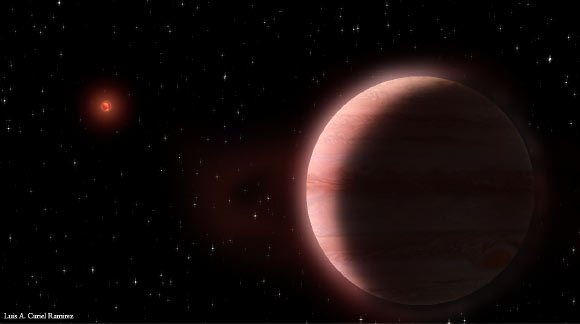 An artist’s conception of the dwarf star TVLM-513-46546 and its massive planet TVLM 513b. Image credit: Luis A. Curiel Ramirez.