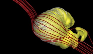New model suggests the shape of the Sun’s bubble of influence, the heliosphere (seen in yellow), may be a deflated croissant shape, rather than the long-tailed comet shape suggested by other research. Image credit: Opher et al, doi: 10.1038/s41550-020-1036-0.