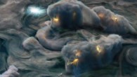 This illustration uses data obtained by NASA’s Juno mission to depict high-altitude electrical storms on Jupiter. Juno’s Stellar Reference Unit camera detected unusual lightning flashes on Jupiter’s dark side during the spacecraft’s close flybys of the planet. Image credit: NASA / JPL-Caltech / SwRI / MSSS / Gerald Eichstädt.