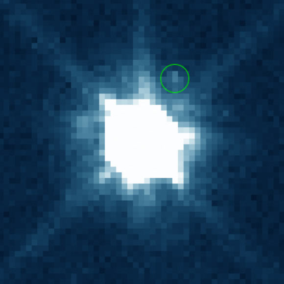 This image of Eurybates and its moon (circled) was captured by Hubble’s Wide Field Camera 3 (WFC3) on September 14, 2018. Image credit: NASA / ESA / Hubble / Noll et al, arXiv: 2008.01858.