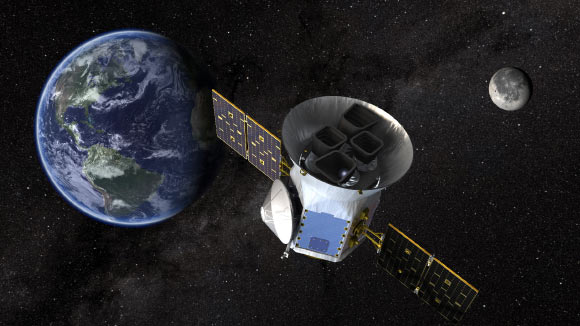 An artist’s illustration of NASA’s Transiting Exoplanet Survey Satellite. Image credit: NASA’s Goddard Space Flight Center.