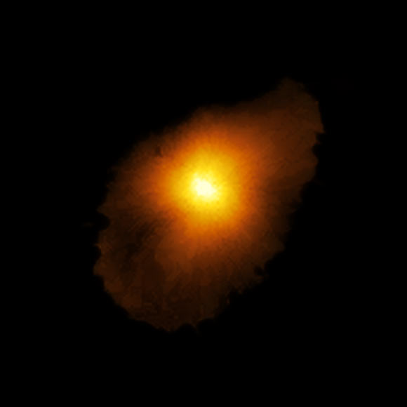 A reconstructed image of SPT-S J041839-4751.9. Image credit: ALMA / ESO / NAOJ / NRAO / Rizzo et al, doi: 10.1038/s41586-020-2572-6.