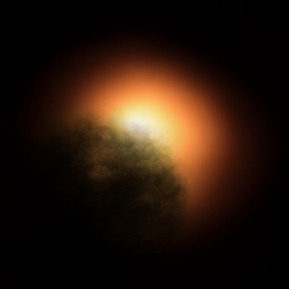 This artist’s impression was generated using an image of Betelgeuse from 2019 taken with the SPHERE instrument on ESO’s Very Large Telescope. Image credit: ESO / NASA / ESA / Hubble / M. Kornmesser.