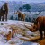 This image depicts a Pleistocene landscape in northern Spain with woolly mammoths (Mammuthus primigenius), a woolly rhinoceros (Coelodonta antiquitatis), and European cave lions (Panthera leo spelaea) with a reindeer carcass. Image credit: Mauricio Antón.