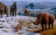 This image depicts a Pleistocene landscape in northern Spain with woolly mammoths (Mammuthus primigenius), a woolly rhinoceros (Coelodonta antiquitatis), and European cave lions (Panthera leo spelaea) with a reindeer carcass. Image credit: Mauricio Antón.