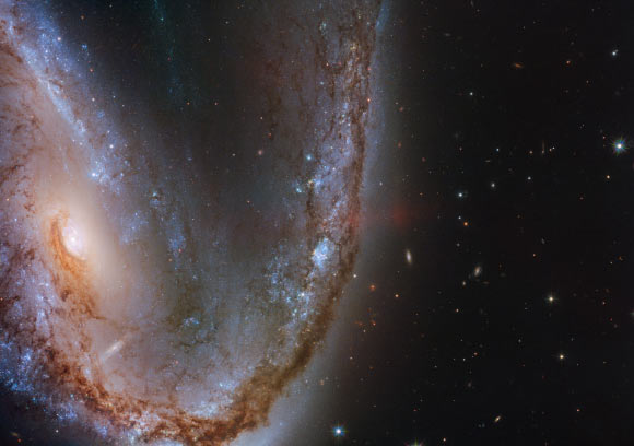 This Hubble image shows the Meathook Galaxy, a distorted spiral galaxy located 60 million light-years away in the constellation of Volans. Image credit: NASA / ESA / Hubble / S. Smartt et al.
