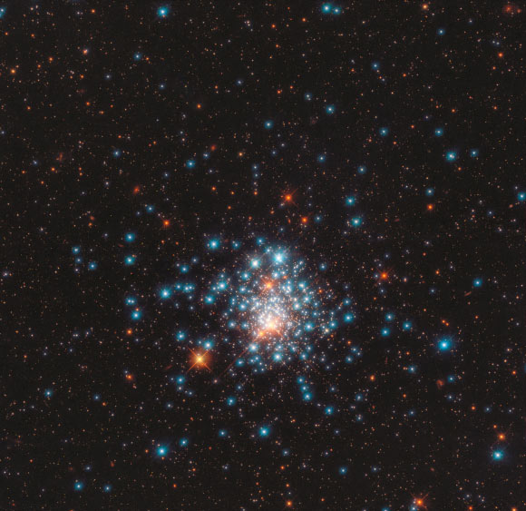 This Hubble image NGC 1805, a globular cluster located 163,000 light-years away in the constellation of Dorado. The color image is made up of observations from Hubble’s Wide Field Camera 3 (WFC3) in the ultraviolet, near-infrared, and optical parts of the spectrum. Four filters were used to sample various wavelengths. The color results from assigning different hues to each monochromatic image associated with an individual filter. Image credit: NASA / ESA / Hubble / J. Kalirai.
