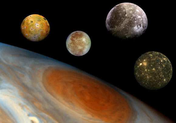 Hay et al for the first time investigate moon-moon tides in Jupiter’s Galilean moons and show that they can cause significant heating through the excitation of high-frequency resonant tidal waves in their subsurface oceans. Image credit: Galileo Project / Voyager Project / NASA’s Jet Propulsion Laboratory.