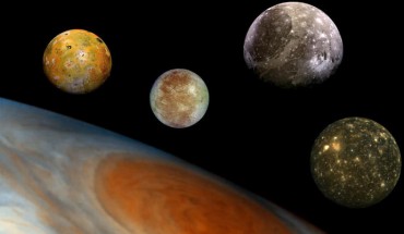 Hay et al for the first time investigate moon-moon tides in Jupiter’s Galilean moons and show that they can cause significant heating through the excitation of high-frequency resonant tidal waves in their subsurface oceans. Image credit: Galileo Project / Voyager Project / NASA’s Jet Propulsion Laboratory.