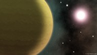 An artist’s impression of the warm-Jupiter exoplanet TOI-1899b and the red dwarf TOI-1899, the lowest-mass star known to host a transiting warm Jupiter. Image credit: Sci-News.com.