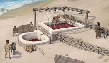 Reconstruction of the wine press at Tell el-Burak, looking from the south-east. Image credit: O. Bruderer / Tell el-Burak Archaeological Project.