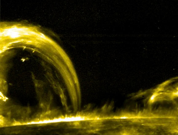 Antolin et al spotted nanojets in the solar corona. Image credit: NASA’s Goddard Space Flight Center / Scientific Visualization Studio.