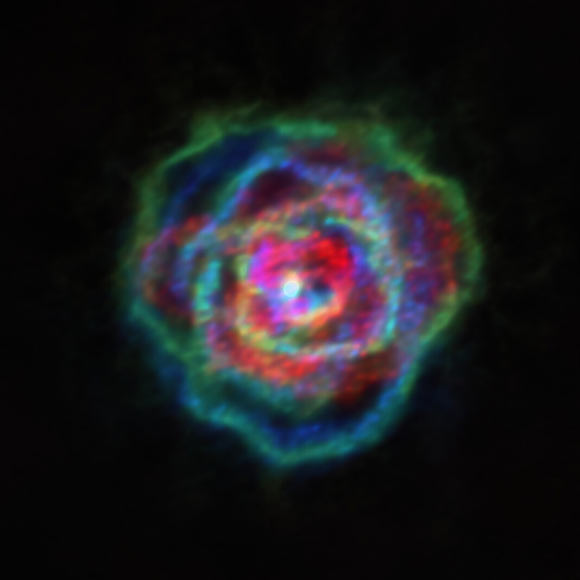 This ALMA image shows the stellar wind around R Aquilae. Image credit: ALMA / ESO / NAOJ / NRAO / Decin et al.