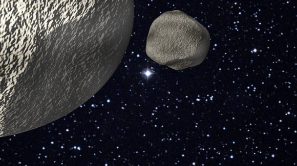 An artist’s impression of the binary trans-Neptunian object 2014 WC510. Image credit: Southwest Research Institute.