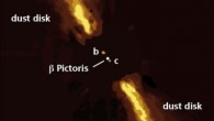 This image shows Beta Pictoris b and c embedded in the dusty disk around Beta Pictoris. Image credit: Axel Quetz / MPIA Graphics Department.