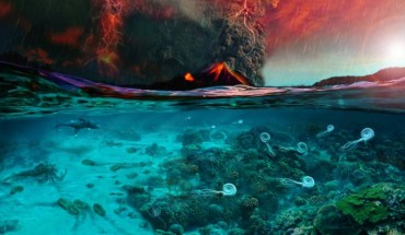 An illustration depicting the onset of the end-Permian mass extinction. Image credit: Dawid Adam Iurino / PaleoFactory, Sapienza University of Rome / Jurikova et al, doi: 10.1038/s41561-020-00646-4.