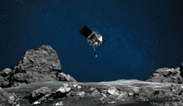 NASA’s OSIRIS-REx spacecraft readies itself to touch the surface of the near-Earth asteroid (101955) Bennu. Image credit: NASA’s Goddard Space Flight Center / University of Arizona.