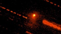 This image, taken by the Large Monolithic Imager on the 4.3-m Lowell Discovery Telescope on October 14, 2020, shows C/2014 OG392 (PANSTARRS) and its extensive coma; the dashed lines are star trails caused by the long exposure. Image credit: Northern Arizona University.