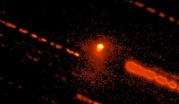 This image, taken by the Large Monolithic Imager on the 4.3-m Lowell Discovery Telescope on October 14, 2020, shows C/2014 OG392 (PANSTARRS) and its extensive coma; the dashed lines are star trails caused by the long exposure. Image credit: Northern Arizona University.