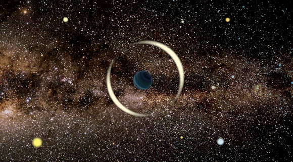 An artist’s impression of a gravitational microlensing event by a free-floating exoplanet. Image credit: Jan Skowron / Astronomical Observatory, University of Warsaw.