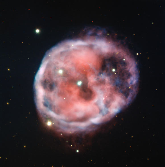 This image, taken by the FORS 2 instrument on ESO’s Very Large Telescope shows the Skull Nebula, a planetary nebula 1,671 light-years away in the constellation of Cetus. Image credit: ESO.