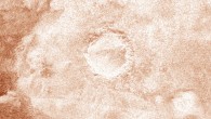 This colorized radar image, taken by NASA’s Cassini orbiter on February 15, 2005, shows a 60-km (37-mile) wide crater on Titan. The appearance of the crater and the extremely bright (hence rough) blanket of material surrounding it is indicative of an origin by impact, in which a hypervelocity comet or asteroid, in this case, roughly 5-10 km (3-6 miles) in size, slammed into the surface of the moon. The bright surrounding blanket is debris, or ejecta, thrown out of the crater. The asymmetric appearance of this ejecta blanket could be an effect of atmospheric winds associated with the impact itself. Although clearly formed by impact, the feature lacks a central peak, suggesting that it has been eroded or otherwise modified after formation. Rainfall, wind erosion, and softening of the solid material in which the crater formed are all possible processes that might have altered this impact feature. Image credit: NASA / JPL-Caltech / ASI.