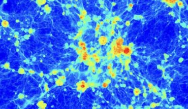 As the Universe evolves, matter concentrations are surrounded by gas halos getting hotter and bigger. Image credit: D. Nelson / Illustris Collaboration.