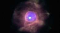 This composite image of the planetary nebula IC 4593 contains X-rays (Chandra) from gas that has been heated to over a million degrees. These high temperatures were likely generated by material that blew away from the shrunken core of the star and crashed into gas that had previously been ejected by the star. Visible light data from Hubble in the image show combinations of nitrogen, oxygen, and hydrogen. Image credit: NASA / CXC / UNAM / J. Toala et al. / STScI.
