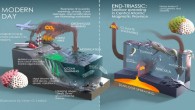 Schematic diagram showing the factors driving global ecological change in the modern day and at the end of the Triassic period. Image credit: Victor Lesh.